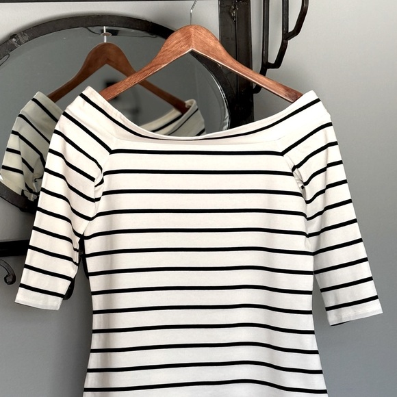 NWT LOFT off the shoulder striped 3/4 Sleeve Top - Picture 5 of 6